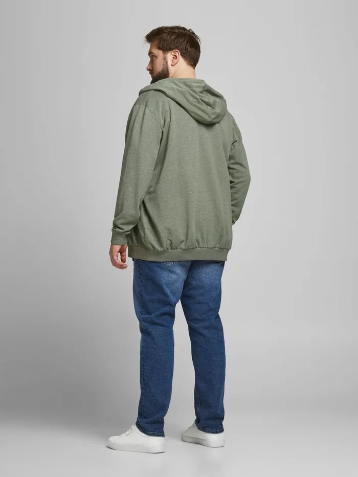 Sweatshirts JACK and JONES Mens LOOPBACK ZIP PLUS SIZE HOODIE Green Dusty Olive Gift for Friend