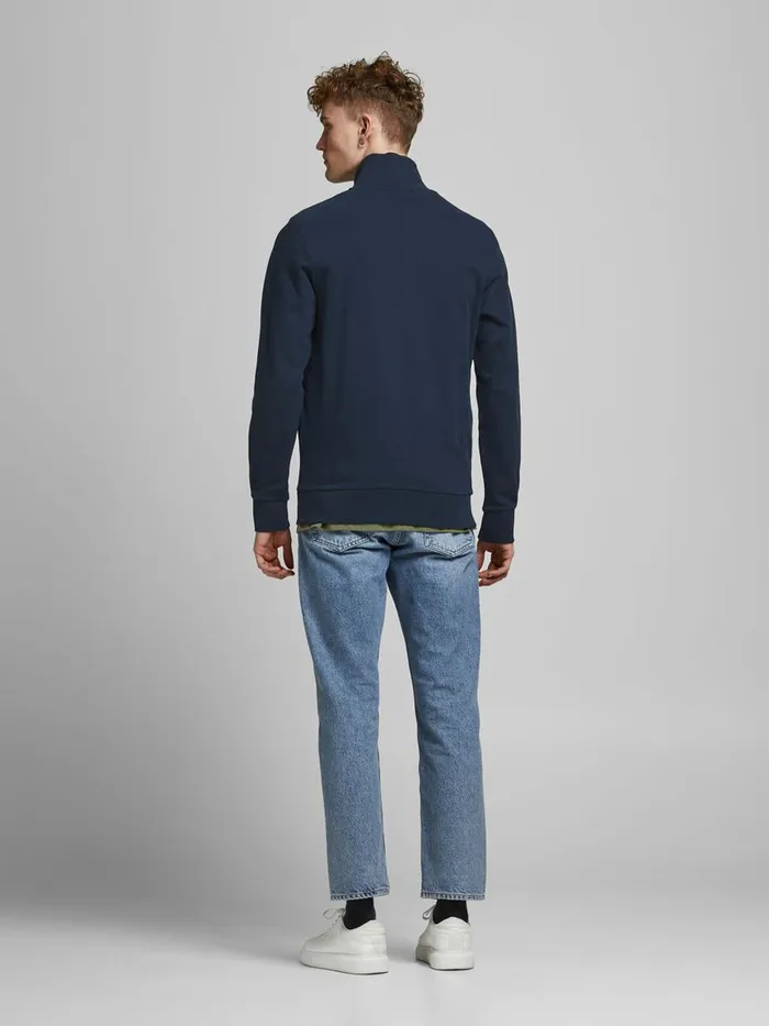 Sweatshirts JACK and JONES Mens ORGANIC COTTON HIGH NECK ZIP SWEATSHIRT Blue Navy Blazer Gift for Friend
