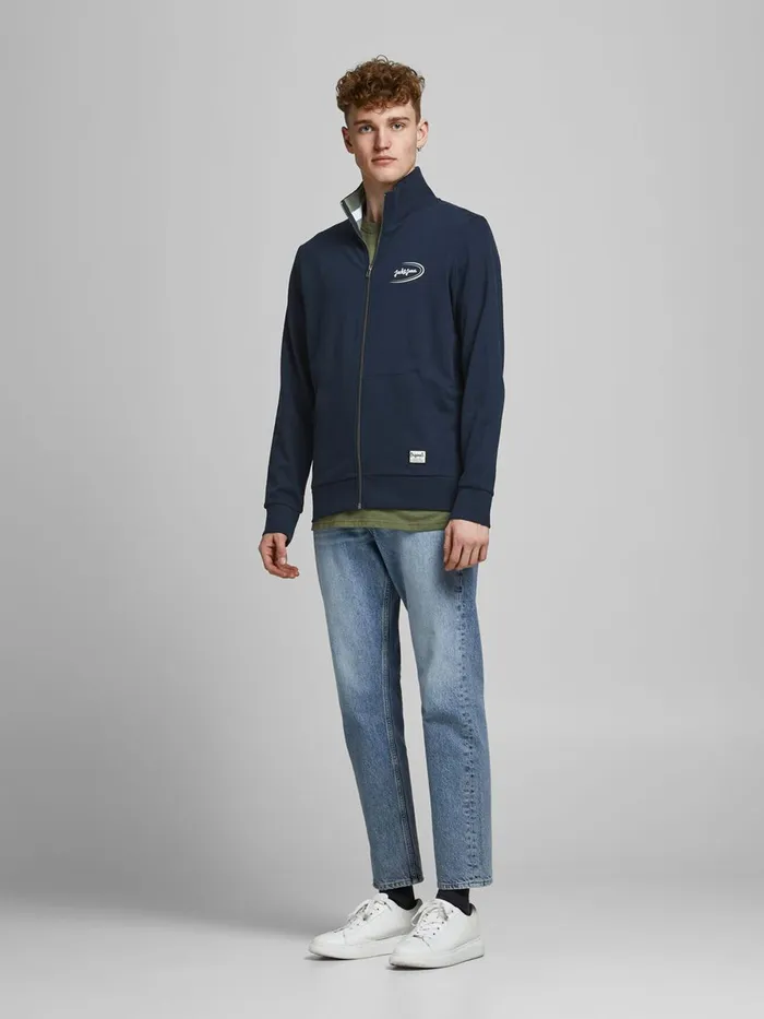 Sweatshirts JACK and JONES Mens ORGANIC COTTON HIGH NECK ZIP SWEATSHIRT Blue Navy Blazer Gift for Friend