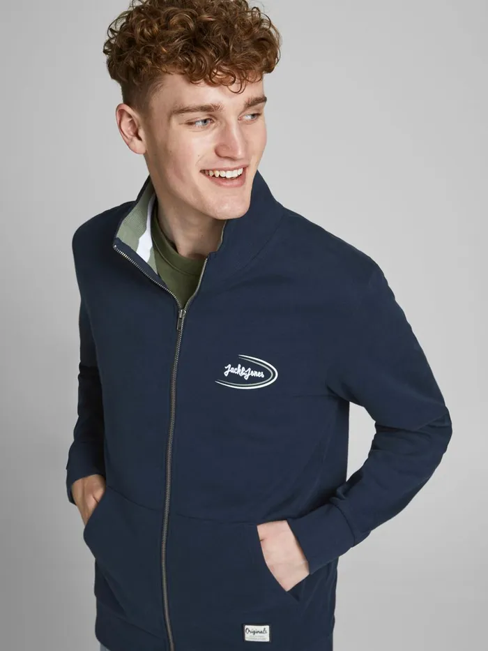 Sweatshirts JACK and JONES Mens ORGANIC COTTON HIGH NECK ZIP SWEATSHIRT Blue Navy Blazer Gift for Friend
