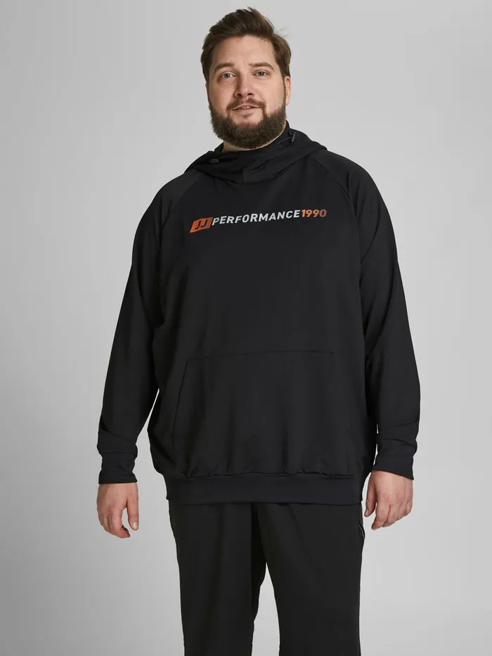 Sweatshirts JACK and JONES Mens SINGLE JERSEY PLUS SIZE HOODIE Black Black Popular