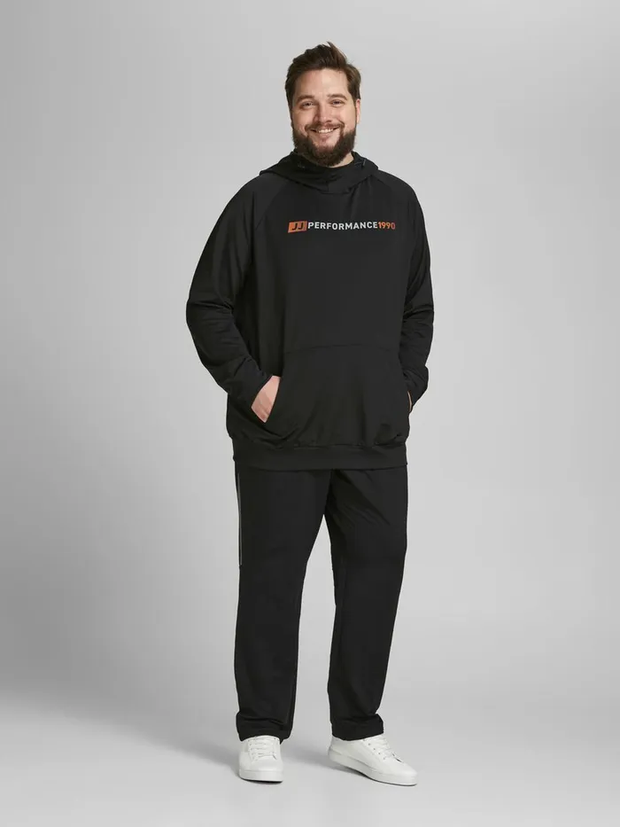 Sweatshirts JACK and JONES Mens SINGLE JERSEY PLUS SIZE HOODIE Black Black Popular