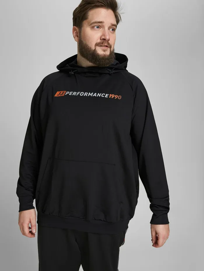 Sweatshirts JACK and JONES Mens SINGLE JERSEY PLUS SIZE HOODIE Black Black Popular