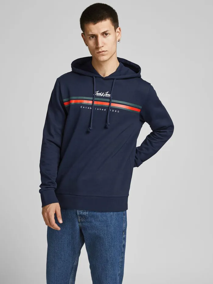 Sweatshirts JACK and JONES Mens SWEAT HOODIE Blue Navy Blazer Online