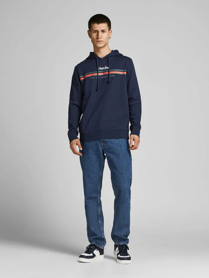 Sweatshirts JACK and JONES Mens SWEAT HOODIE Blue Navy Blazer Online