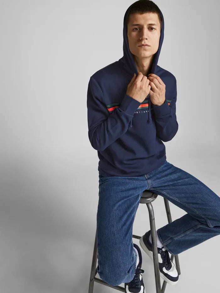 Sweatshirts JACK and JONES Mens SWEAT HOODIE Blue Navy Blazer Online