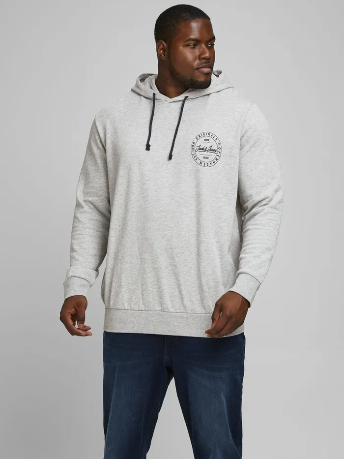 Sweatshirts JACK and JONES Mens SWEAT PLUS SIZE HOODIE Grey Light Grey Melange For Sale Sweatshirts JACK and JONES Mens SWEAT PLUS SIZE HOODIE Grey Light Grey Melange For Sale