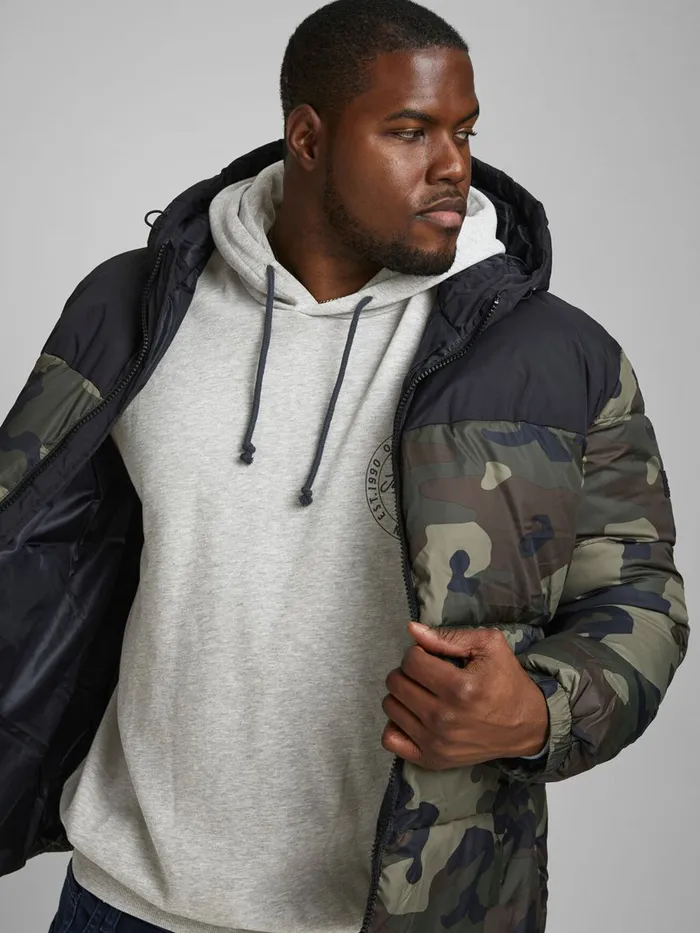 Sweatshirts JACK and JONES Mens SWEAT PLUS SIZE HOODIE Grey Light Grey Melange For Sale