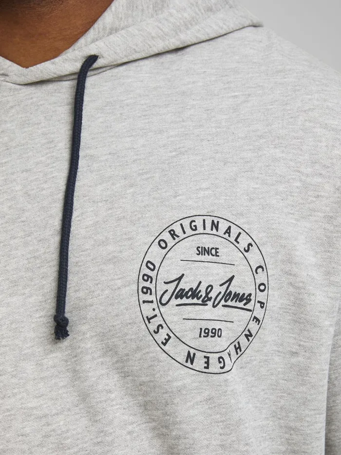 Sweatshirts JACK and JONES Mens SWEAT PLUS SIZE HOODIE Grey Light Grey Melange For Sale
