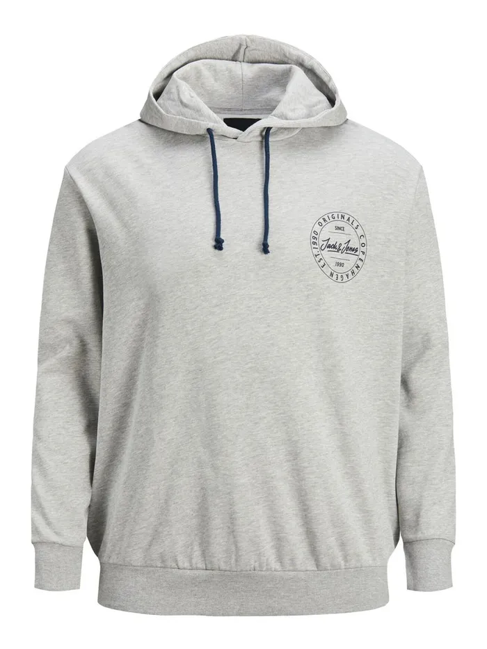 Sweatshirts JACK and JONES Mens SWEAT PLUS SIZE HOODIE Grey Light Grey Melange For Sale