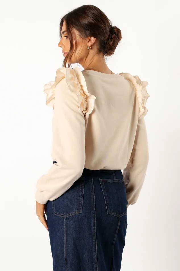 Sweatshirts Petal and Pup Women Cora Ruffle Sleeve Sweatshirt Cream