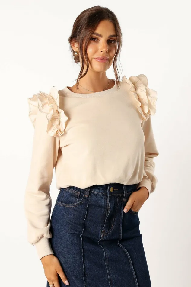 Sweatshirts Petal and Pup Women Cora Ruffle Sleeve Sweatshirt Cream