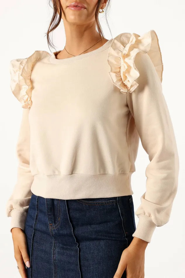 Sweatshirts Petal and Pup Women Cora Ruffle Sleeve Sweatshirt Cream