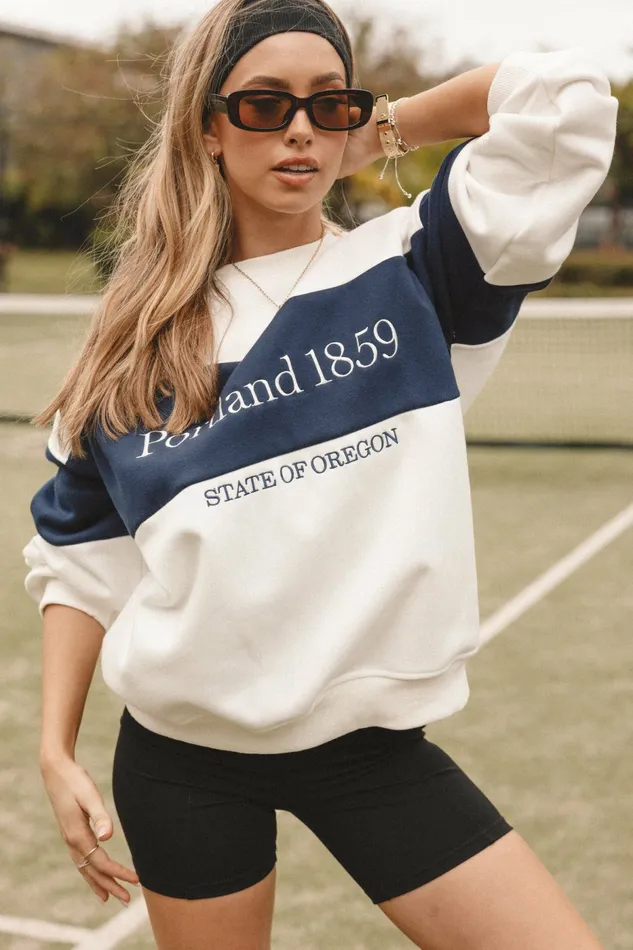 Sweatshirts Petal and Pup Women Portland Colorblock Oversized Sweatshirt White Navy Sweatshirts Petal and Pup Women Portland Colorblock Oversized Sweatshirt White Navy