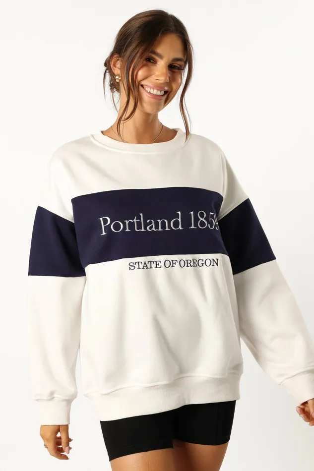 Sweatshirts Petal and Pup Women Portland Colorblock Oversized Sweatshirt White Navy