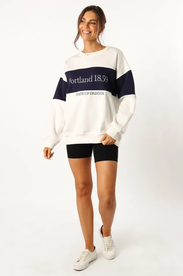 Sweatshirts Petal and Pup Women Portland Colorblock Oversized Sweatshirt White Navy