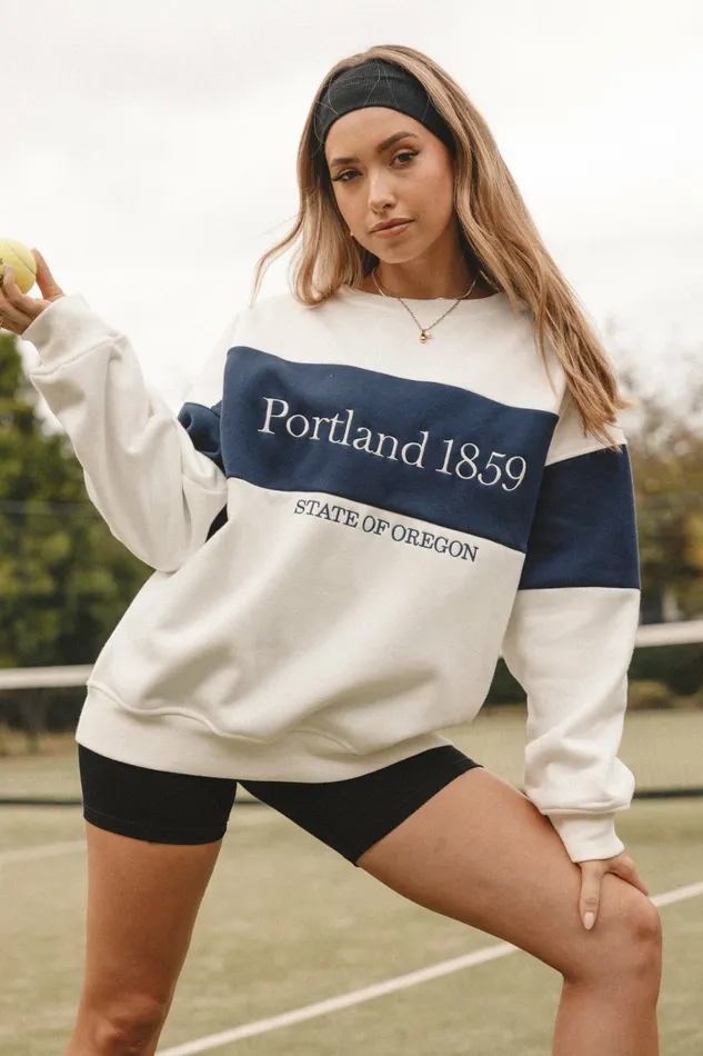 Sweatshirts Petal and Pup Women Portland Colorblock Oversized Sweatshirt White Navy