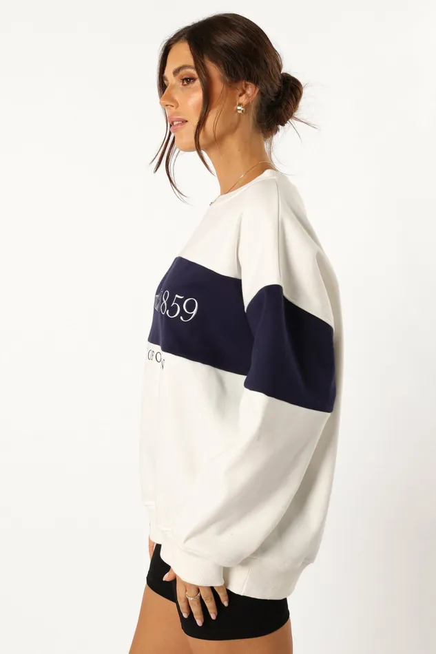 Sweatshirts Petal and Pup Women Portland Colorblock Oversized Sweatshirt White Navy