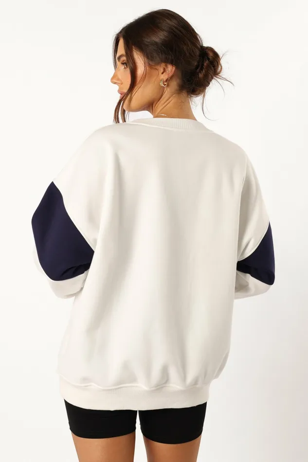 Sweatshirts Petal and Pup Women Portland Colorblock Oversized Sweatshirt White Navy