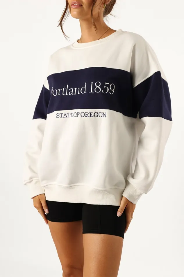 Sweatshirts Petal and Pup Women Portland Colorblock Oversized Sweatshirt White Navy