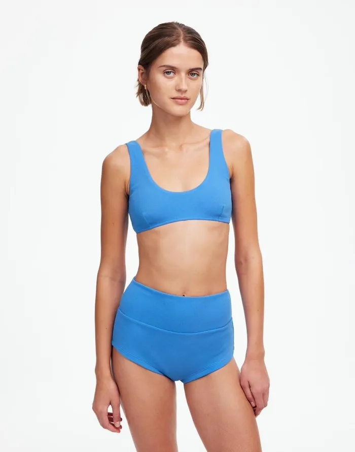 Swim Women Madewell Zulu and Zephyr Dress Ocean Blue Textured Crop Bralette Ocean Blue