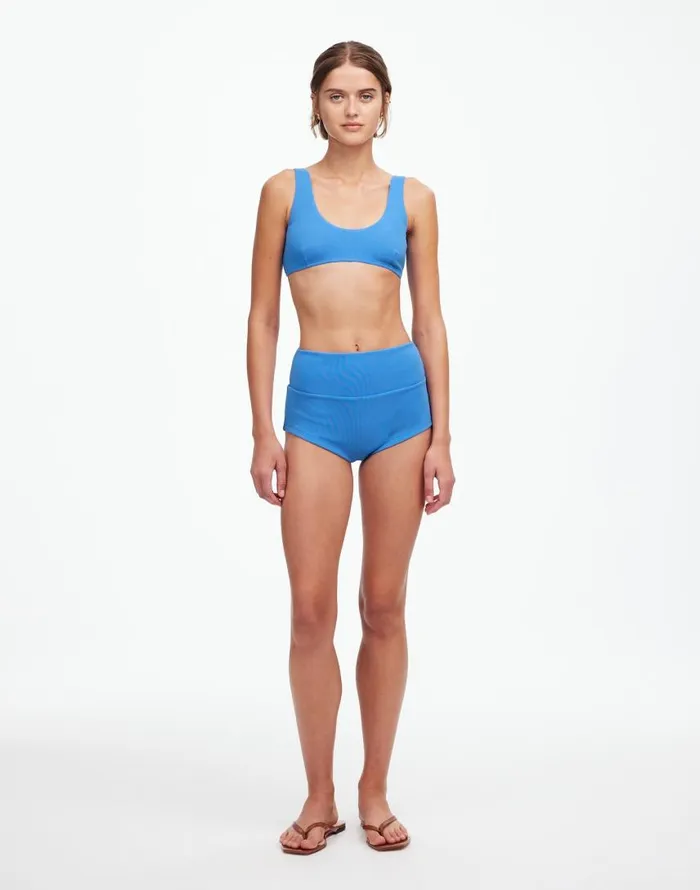 Swim Women Madewell Zulu and Zephyr Dress Ocean Blue Textured Crop Bralette Ocean Blue