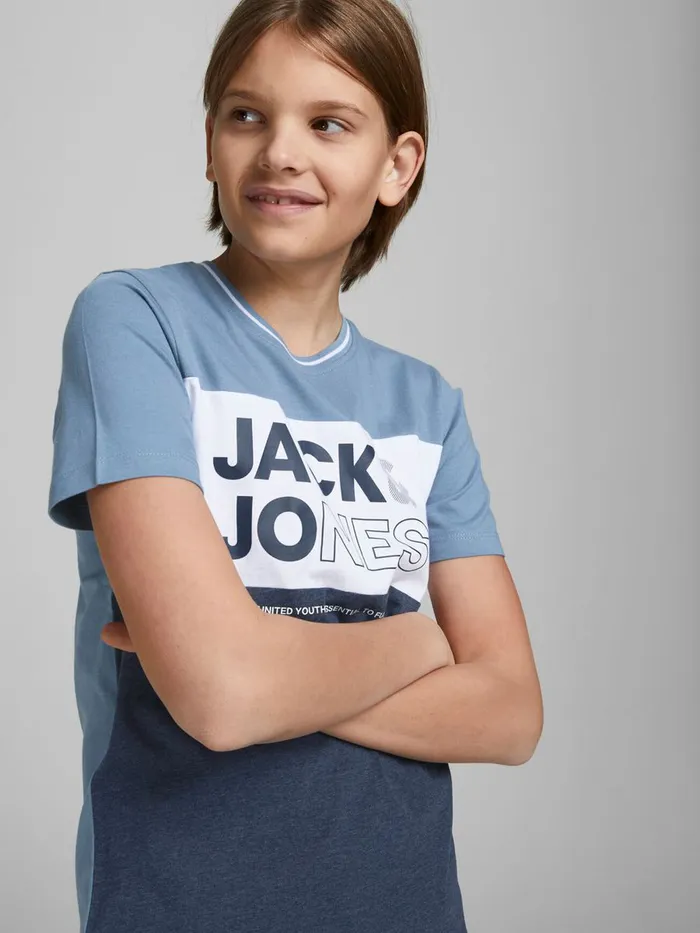 Tshirts JACK and JONES Junior BOYS COLOUR BLOCK TSHIRT Blue Faded Denim On Sale