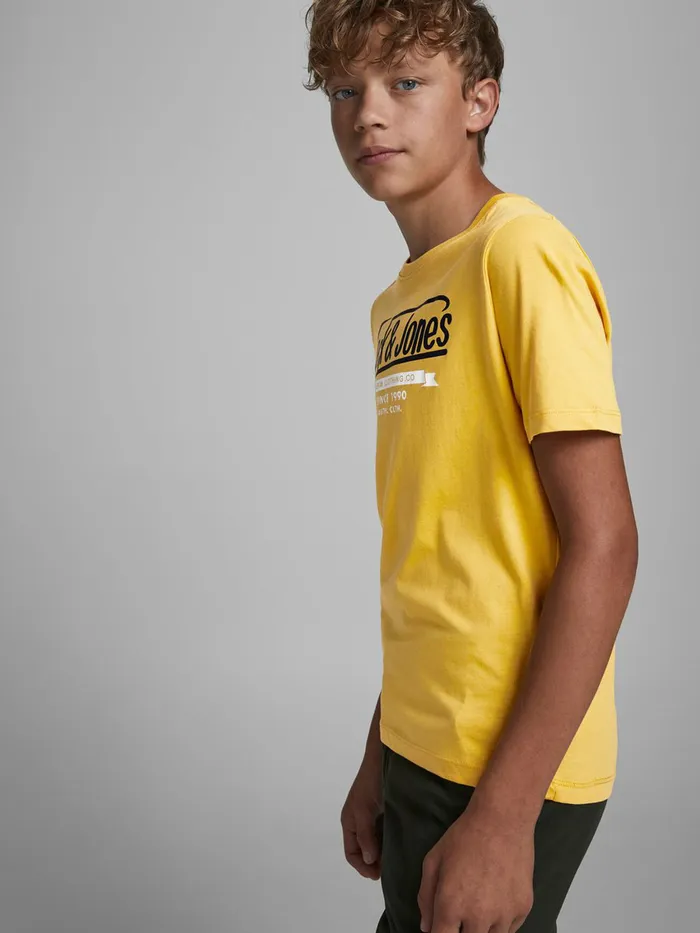 Tshirts JACK and JONES Junior BOYS LOGO PRINT TSHIRT Yellow Spicy Mustard Casaul