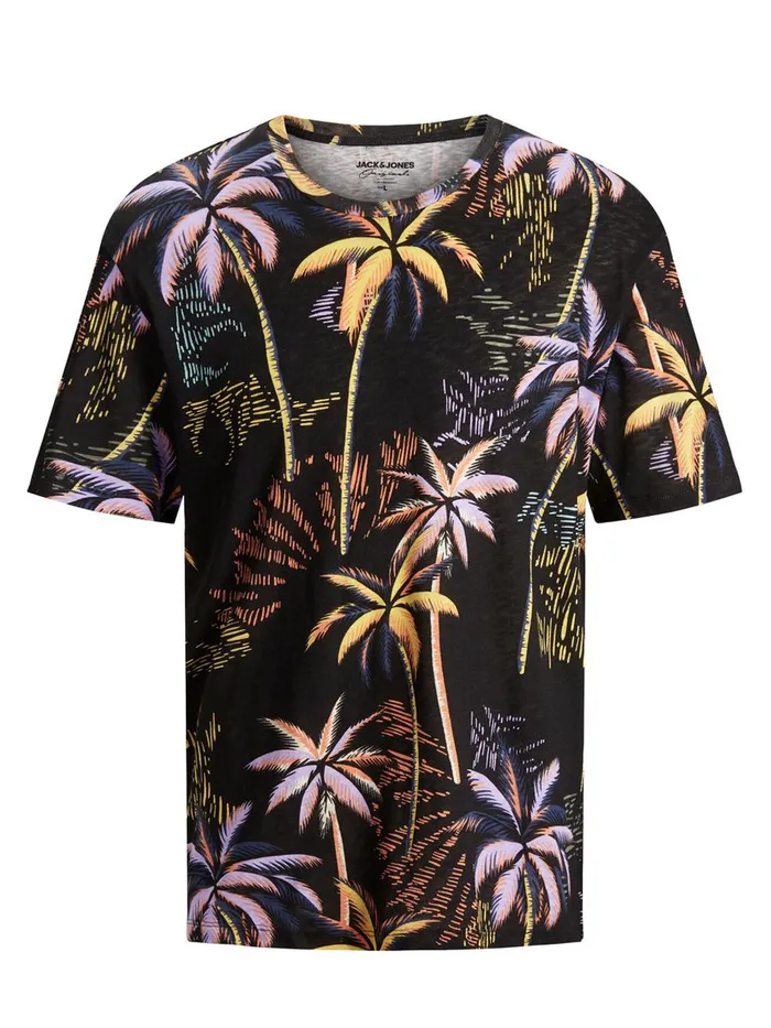 Tshirts JACK and JONES Junior BOYS TROPICAL PRINT TSHIRT Black Tap Shoe Casaul