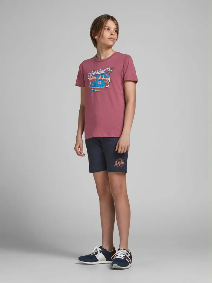 Tshirts JACK and JONES Junior BOYS TROPICAL PRINT TSHIRT Pink Hawthorn Rose Casaul