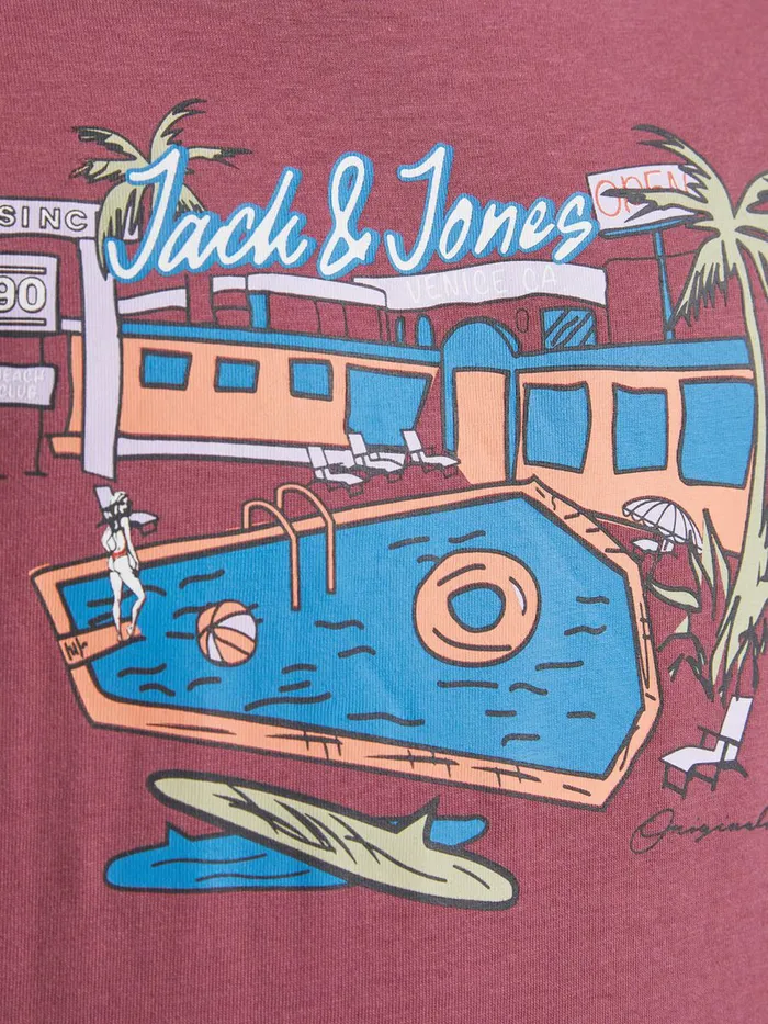 Tshirts JACK and JONES Junior BOYS TROPICAL PRINT TSHIRT Pink Hawthorn Rose Casaul
