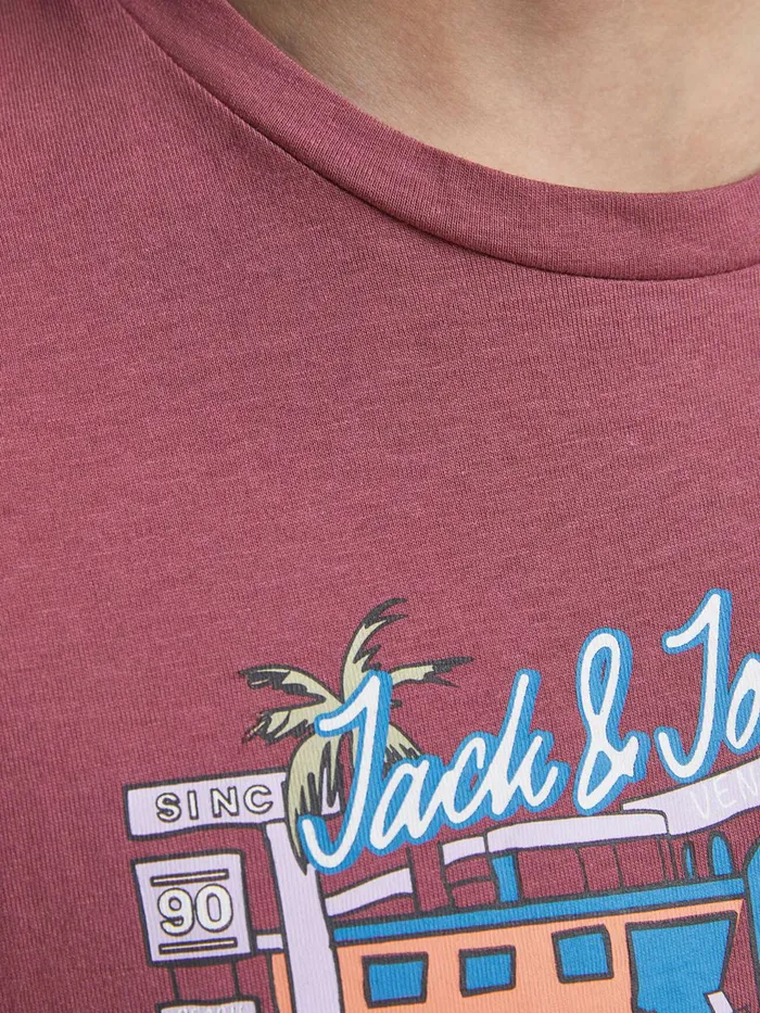 Tshirts JACK and JONES Junior BOYS TROPICAL PRINT TSHIRT Pink Hawthorn Rose Casaul