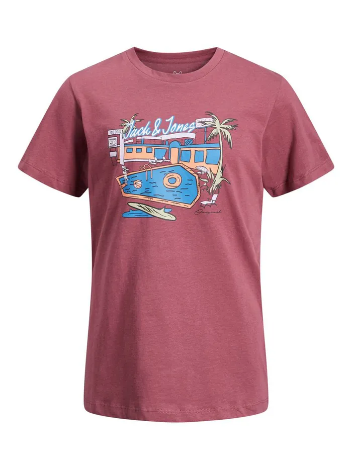 Tshirts JACK and JONES Junior BOYS TROPICAL PRINT TSHIRT Pink Hawthorn Rose Casaul