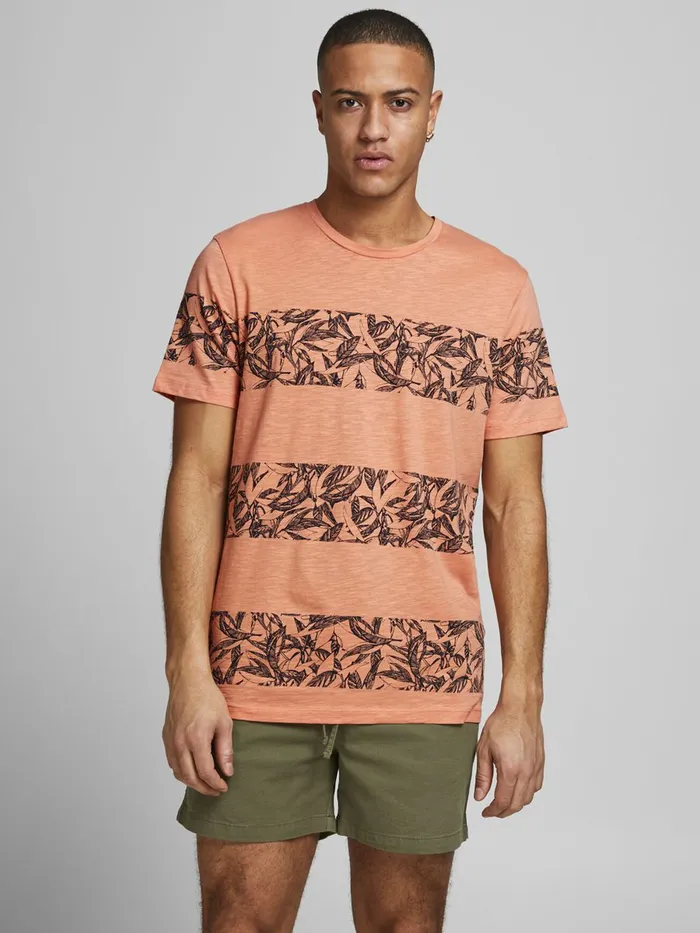 Tshirts JACK and JONES Mens BLOCK STRIPE TSHIRT Pastel Shell Coral Online