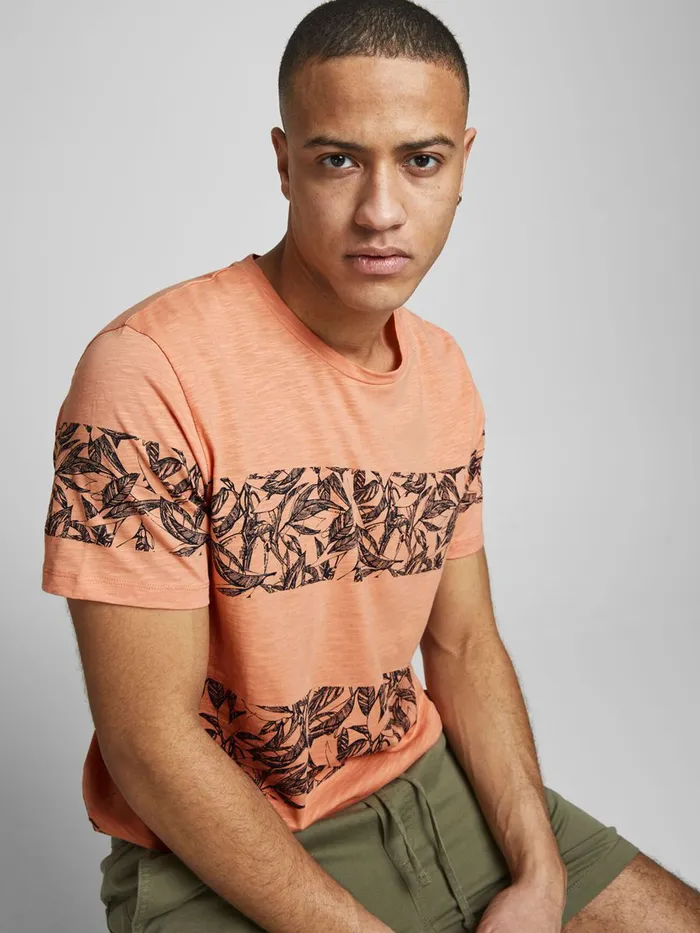 Tshirts JACK and JONES Mens BLOCK STRIPE TSHIRT Pastel Shell Coral Online