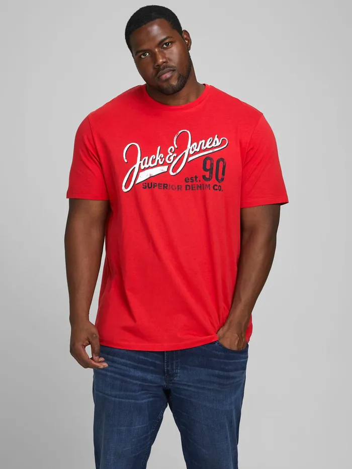 Tshirts JACK and JONES Mens LOGO PLUS SIZE TSHIRT Red True Red Online