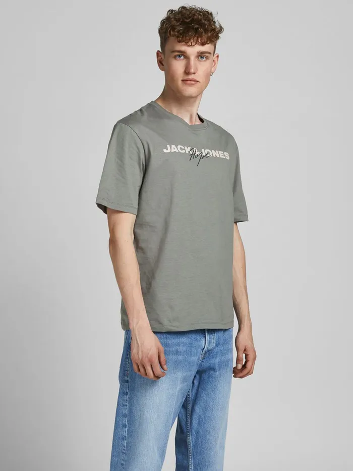 Tshirts JACK and JONES Mens LOGO PRINT TSHIRT Grey Sedona Sage Gift for Friend Tshirts JACK and JONES Mens LOGO PRINT TSHIRT Grey Sedona Sage Gift for Friend