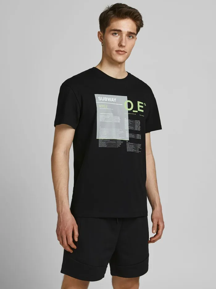 Tshirts JACK and JONES Mens NYC SUBWAY PRINT TSHIRT Black Black Casaul