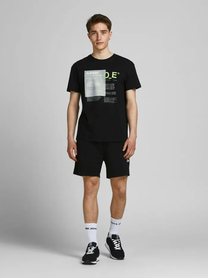 Tshirts JACK and JONES Mens NYC SUBWAY PRINT TSHIRT Black Black Casaul