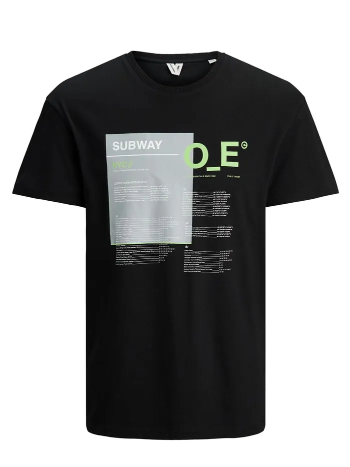 Tshirts JACK and JONES Mens NYC SUBWAY PRINT TSHIRT Black Black Casaul