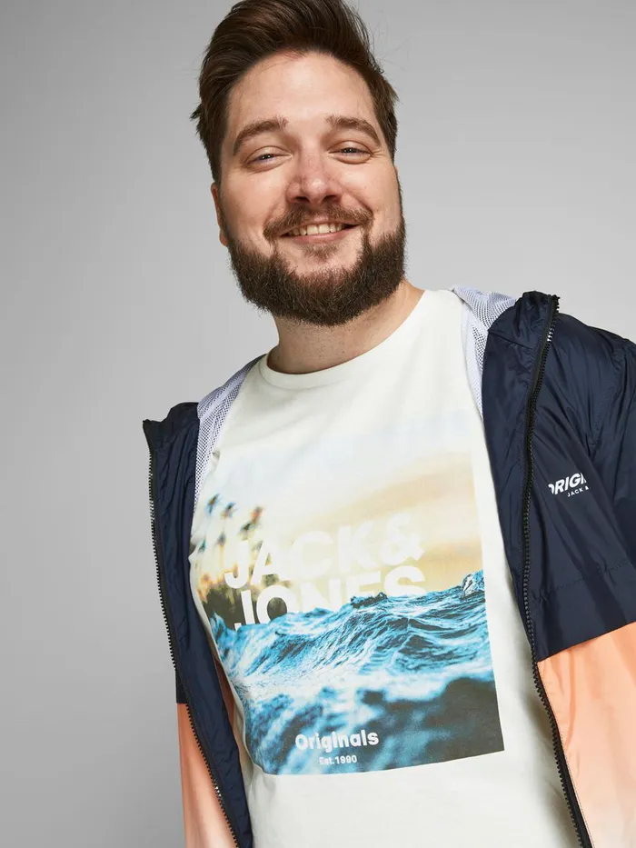 Tshirts JACK and JONES Mens PHOTO PRINTED PLUS SIZE TSHIRT White Cloud Dancer Near Me