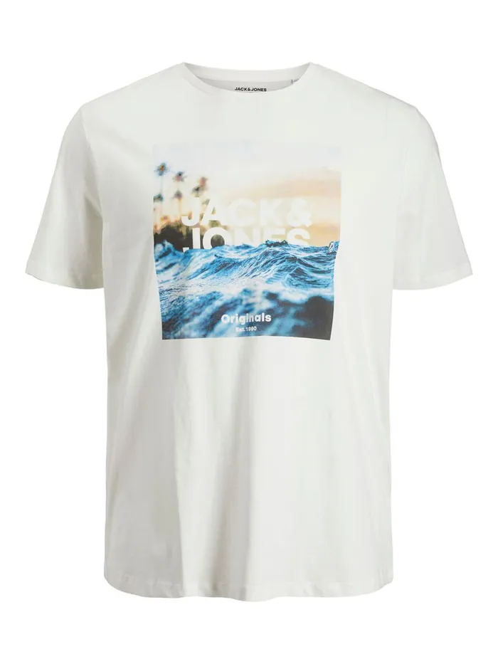 Tshirts JACK and JONES Mens PHOTO PRINTED PLUS SIZE TSHIRT White Cloud Dancer Near Me