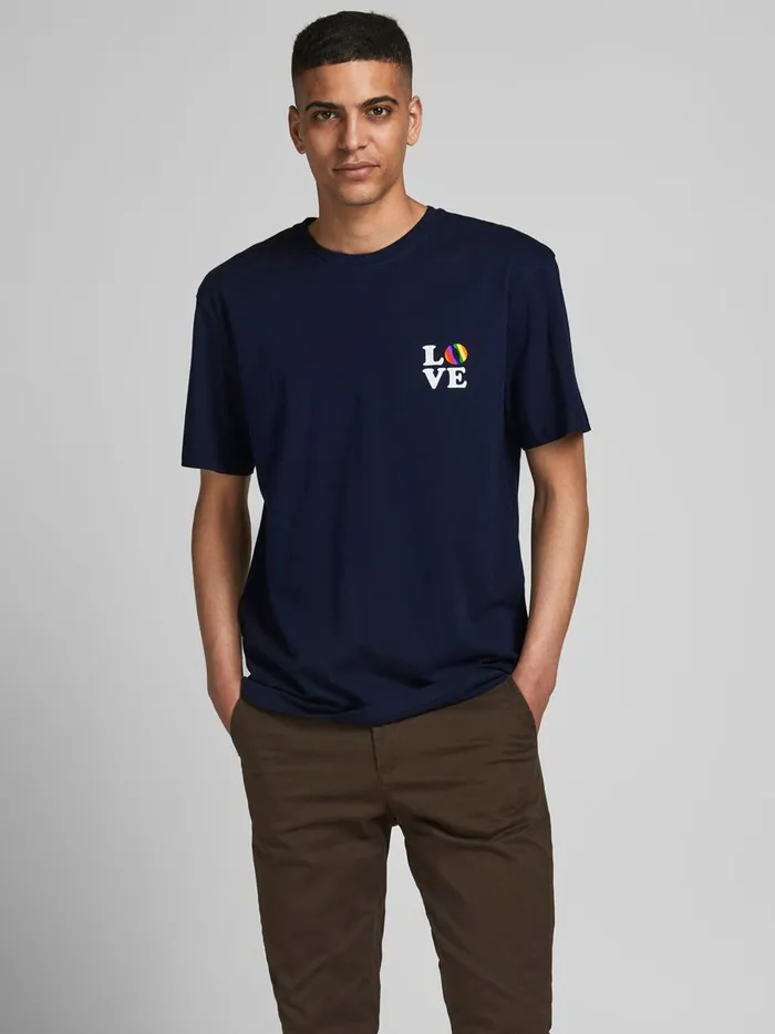 Tshirts JACK and JONES Mens PRIDE TSHIRT Blue Navy Blazer Gift for Friend