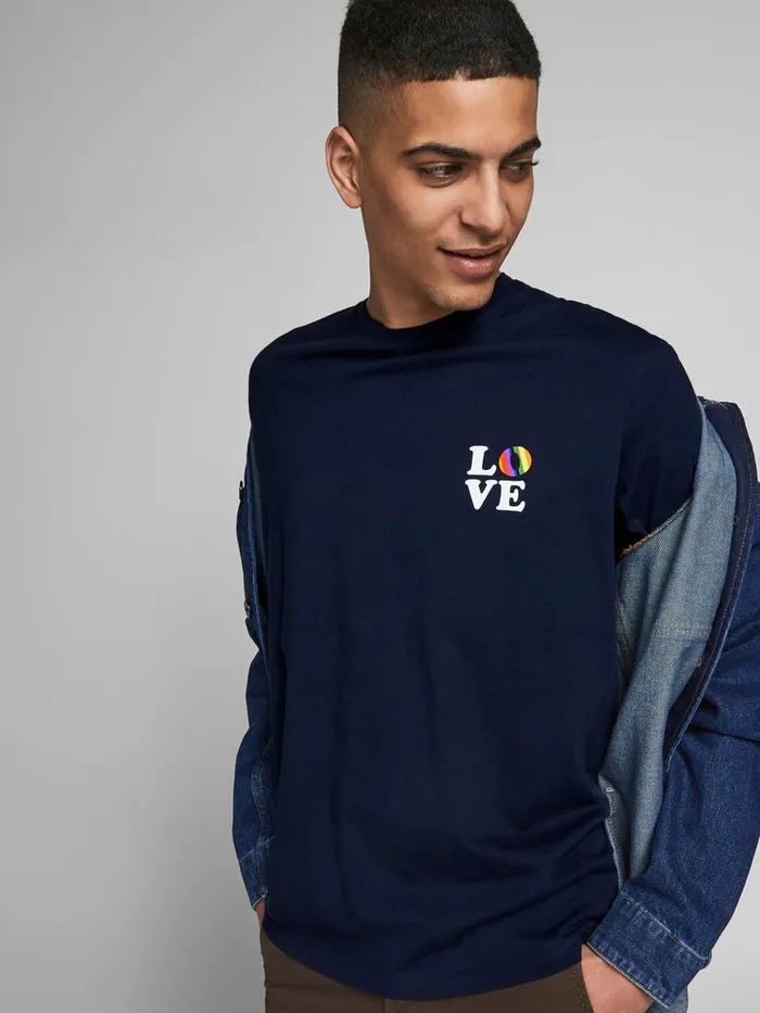 Tshirts JACK and JONES Mens PRIDE TSHIRT Blue Navy Blazer Gift for Friend