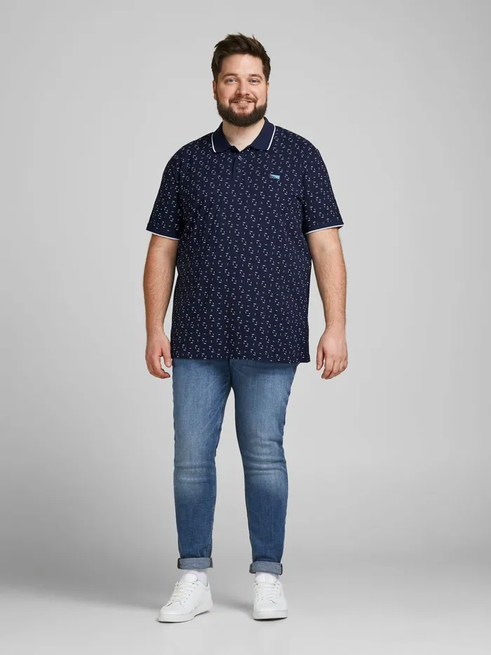 Tshirts JACK and JONES Mens PRINTED PIQUE PLUS SIZE POLO Blue Navy Blazer Gift 4 You