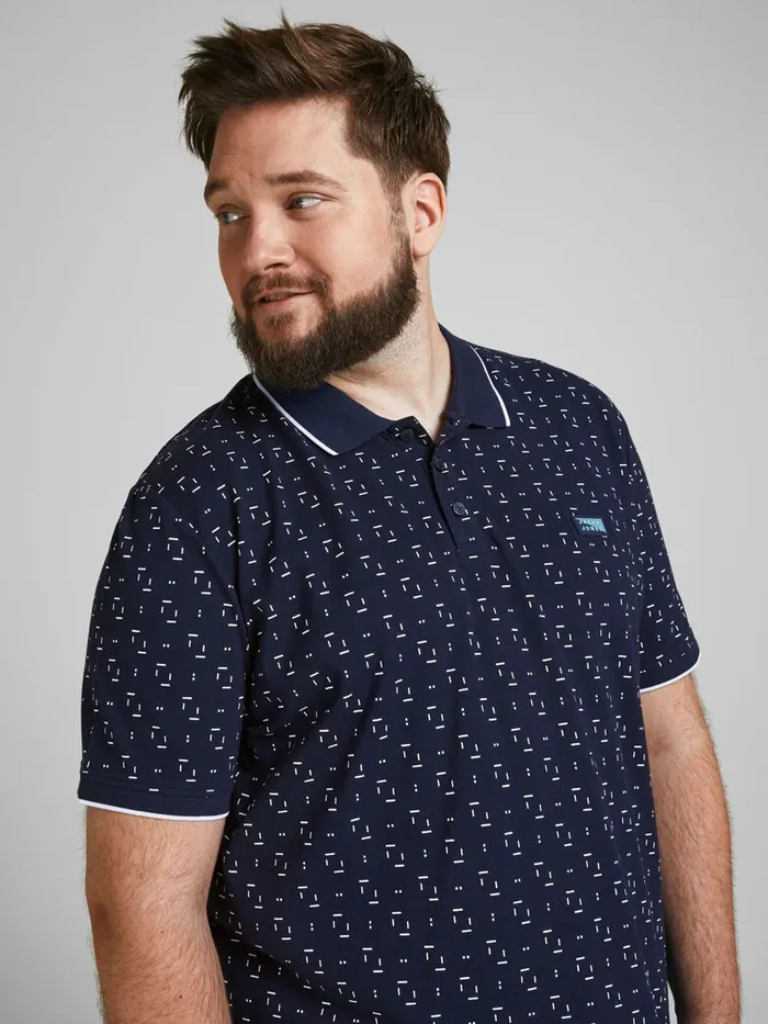 Tshirts JACK and JONES Mens PRINTED PIQUE PLUS SIZE POLO Blue Navy Blazer Gift 4 You