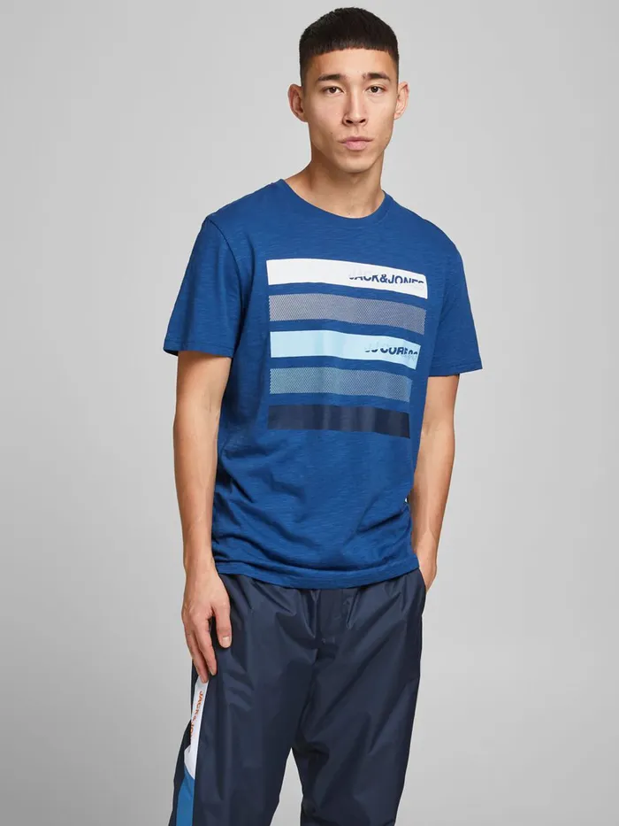 Tshirts JACK and JONES Mens REGULAR FIT LOGO GRAPHIC TSHIRT Blue Galaxy Blue Near Me