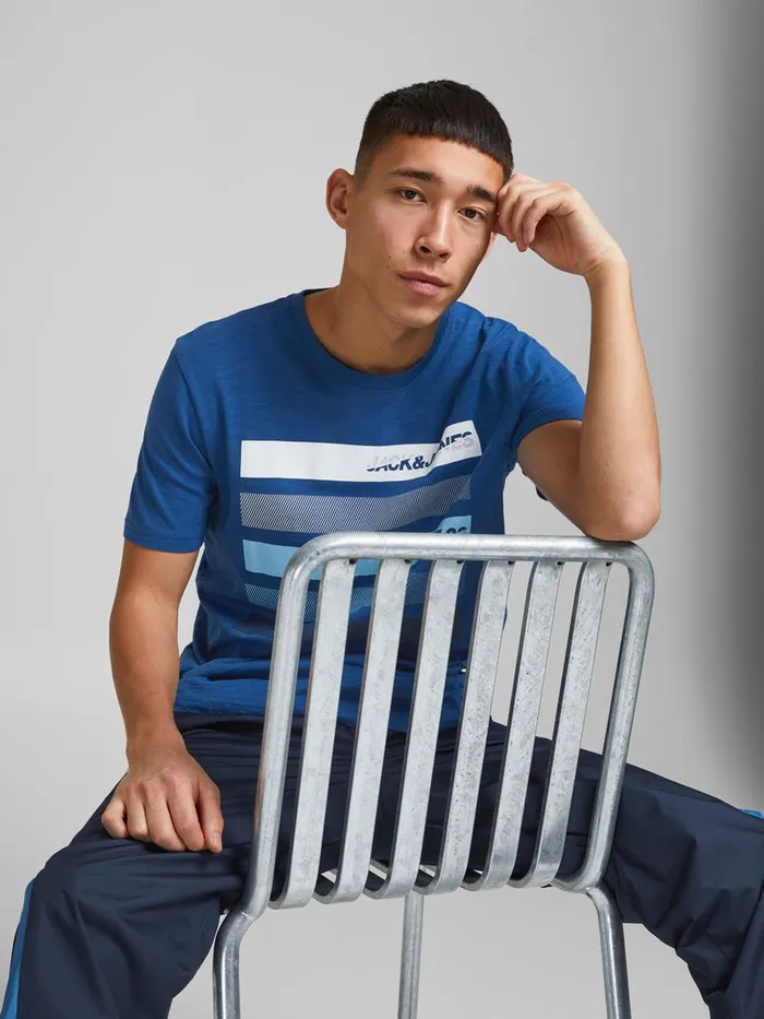 Tshirts JACK and JONES Mens REGULAR FIT LOGO GRAPHIC TSHIRT Blue Galaxy Blue Near Me