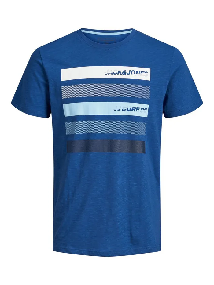 Tshirts JACK and JONES Mens REGULAR FIT LOGO GRAPHIC TSHIRT Blue Galaxy Blue Near Me