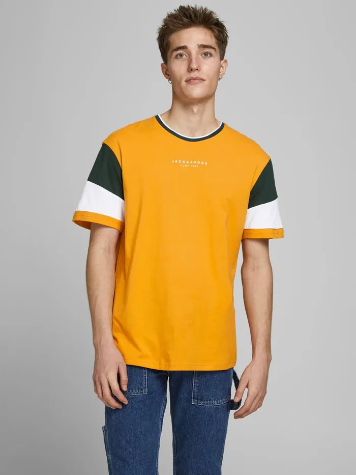 Tshirts JACK and JONES Mens SMALL LOGO TSHIRT Yellow Golden Orange Near Me